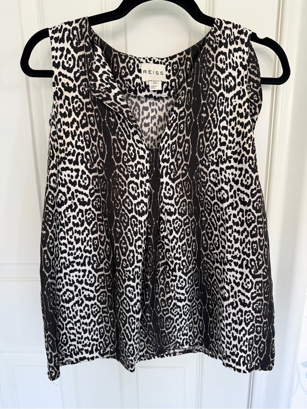 REISS Black and White Leopard Print Silk Sleeveless Cami, 4